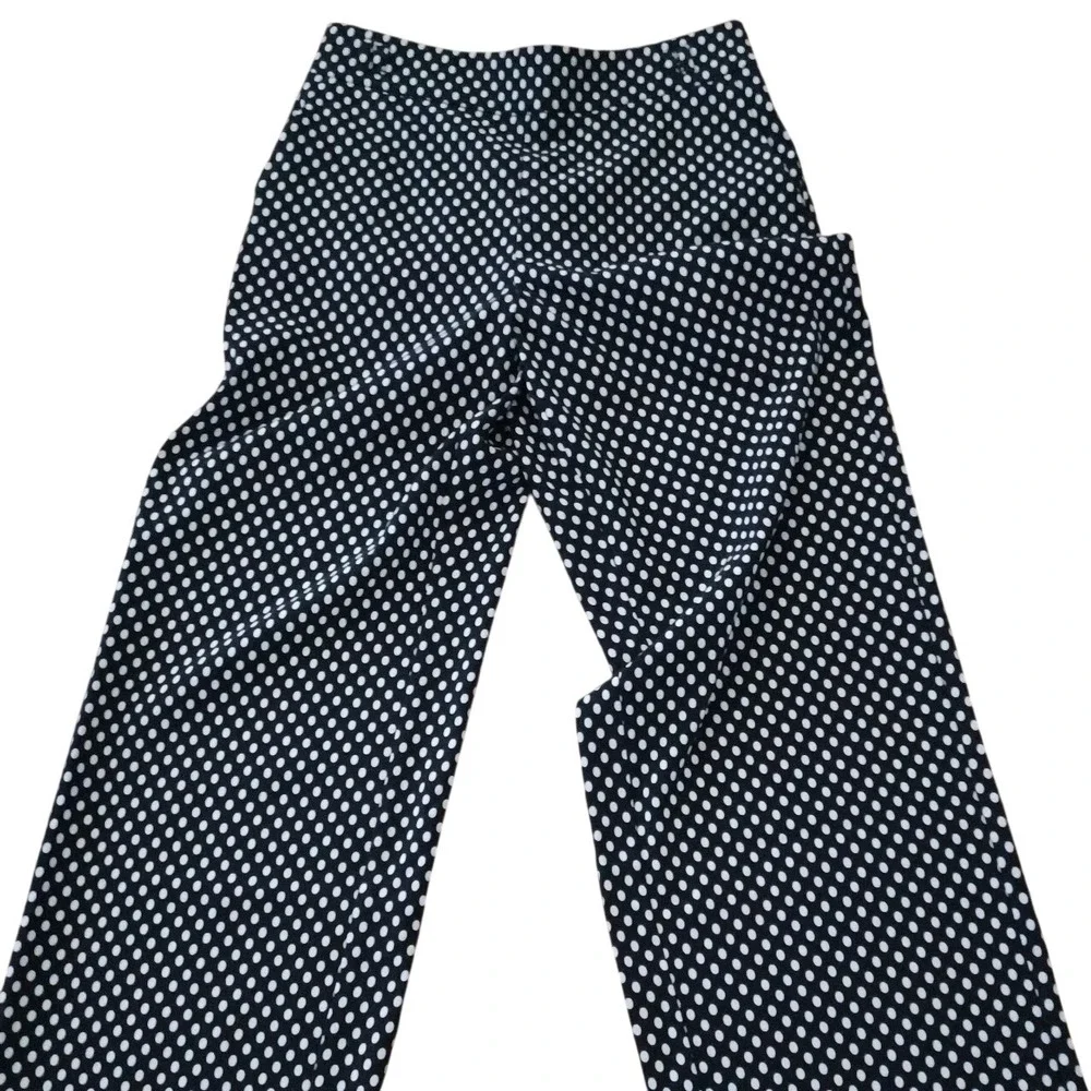 Talbots Womens Black White Polka Dot‎ Wide Leg Stretch Trouser Pants Size S